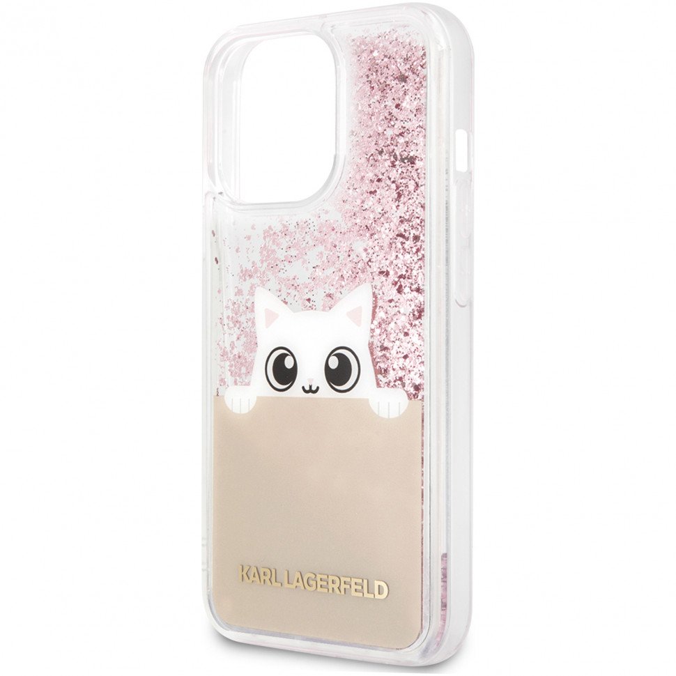 Чехол Lagerfeld для iPhone 13 Pro Max Liquid glitter Peek a Boo Hard. Цвет: прозрачный/розовый