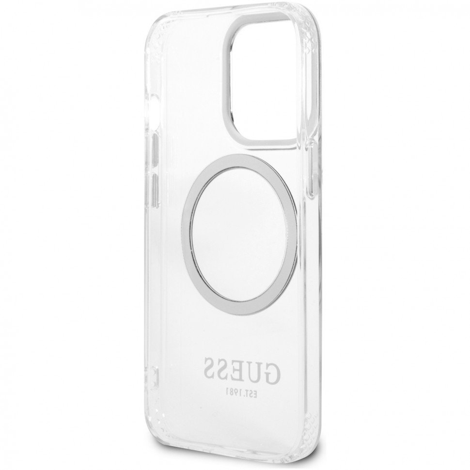 Чехол Guess для iPhone 13 Pro PC/TPU Metal outline Hard (Magsafe). Цвет: прозрачный/серебристый