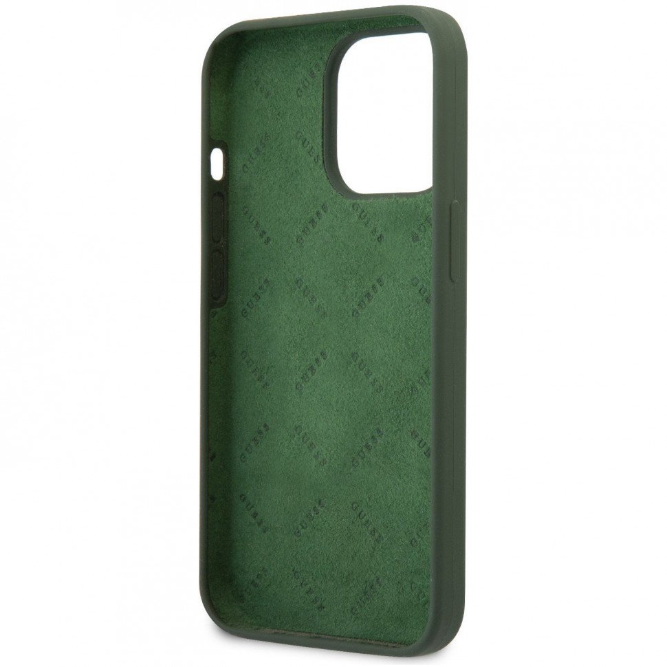 Чехол Guess для iPhone 13 Liquid silicone 4G Small metal logo Hard. Цвет: зелёный