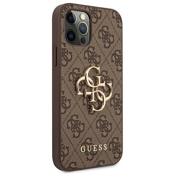 Чехол Guess для iPhone 12/12 Pro PU 4G Big metal logo Hard. Цвет: коричневый