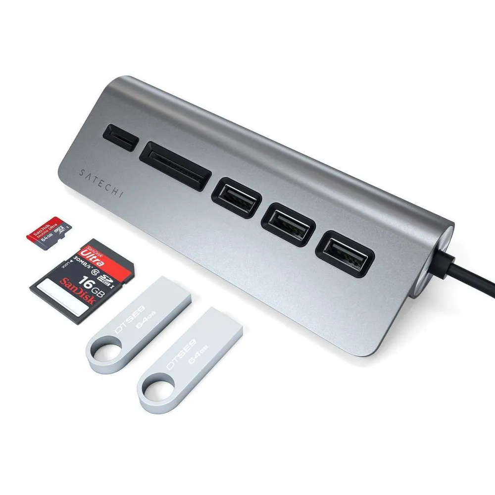 USB-хаб Satechi Type-C Aluminium USB Hub & Micro/SD Card Reader w/Cable. Цвет: "серый космос"