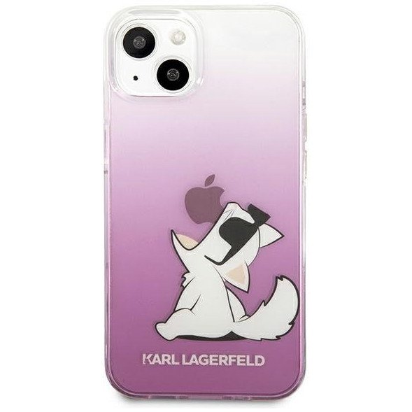 Чехол Lagerfeld для iPhone 13 PC/TPU Choupette Fun Hard Gradient. Цвет: розовый