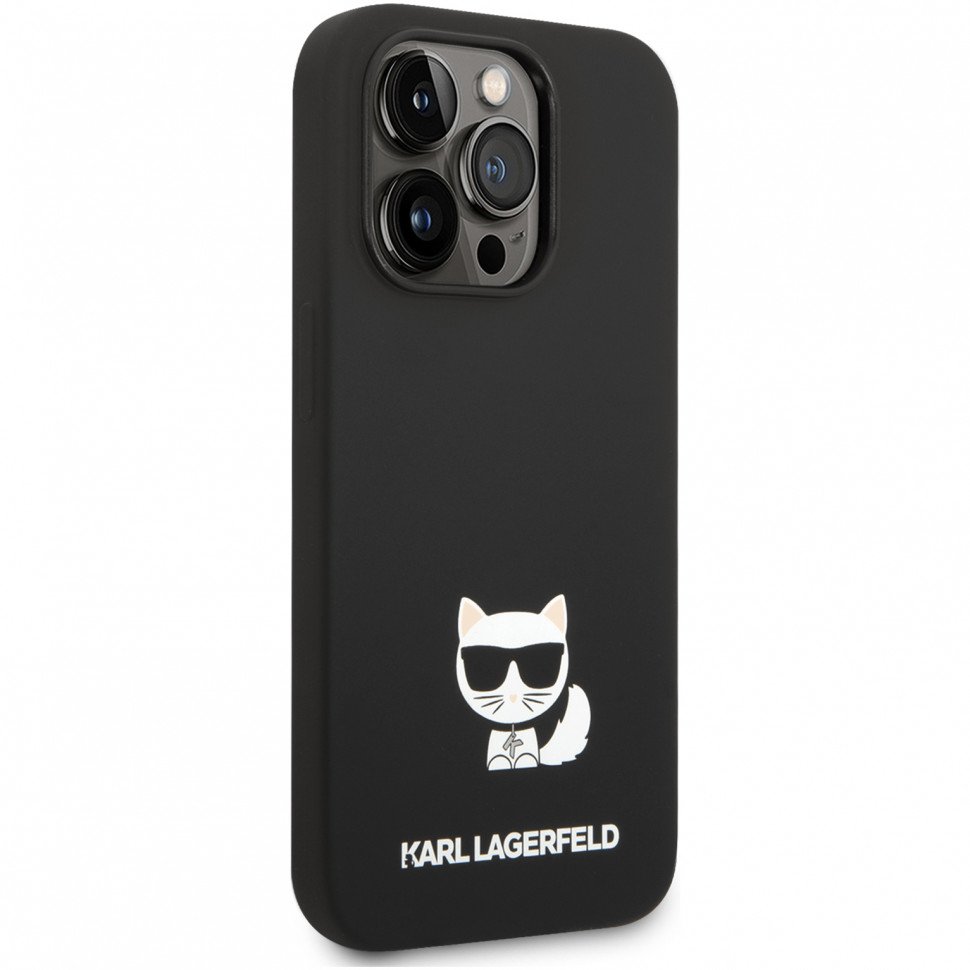 Чехол Lagerfeld для iPhone 14 Pro Max Liquid silicone Choupette body Hard. Цвет: чёрный