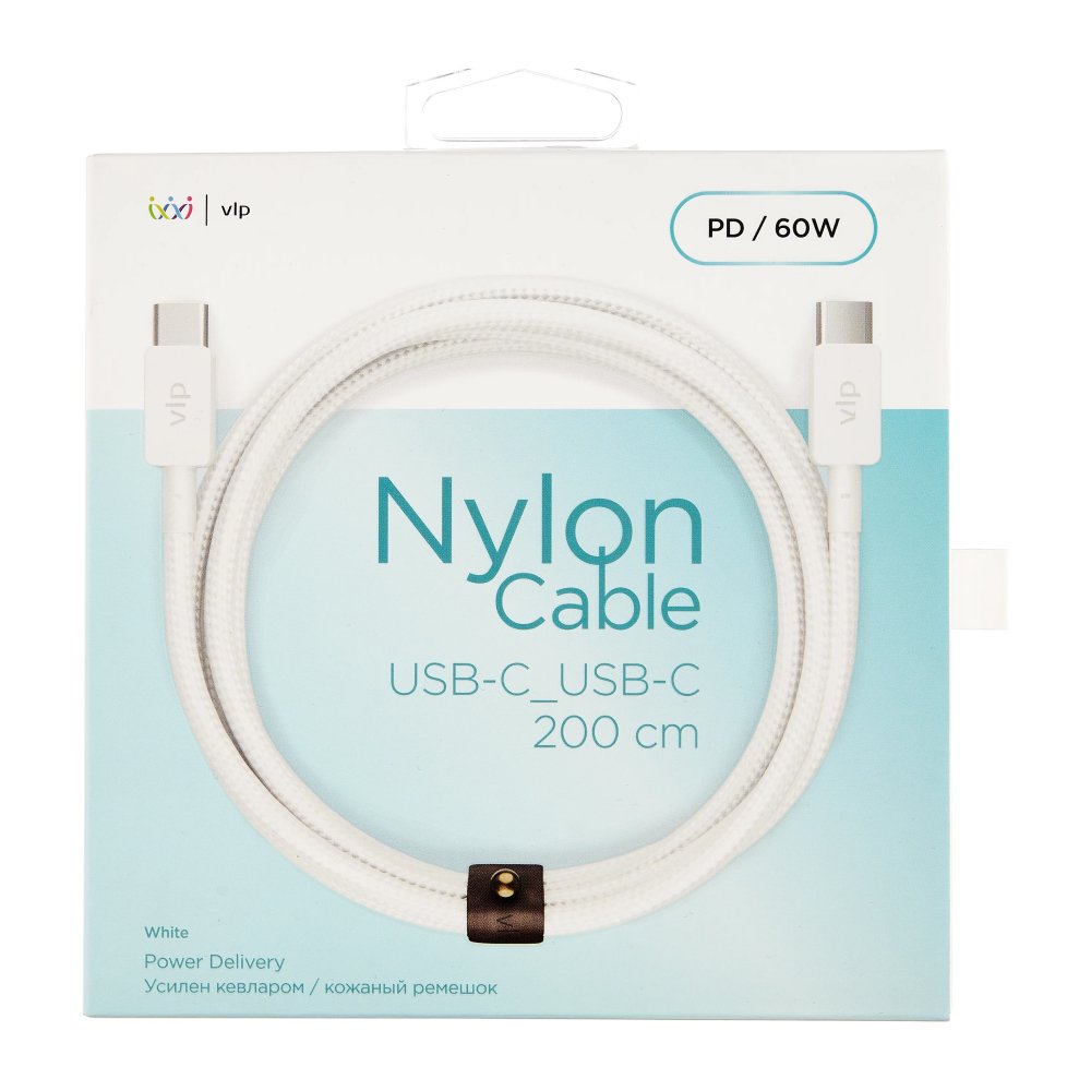 Кабель VLP Nylon Cable USB-C — USB-C, 60 Вт, 2м. Цвет: белый