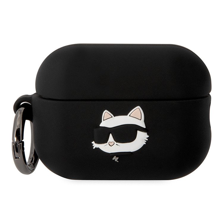 Чехол Lagerfeld NFT 3D Choupette для Airpods Pro 2 силиконовый с кольцом. Цвет: чёрный