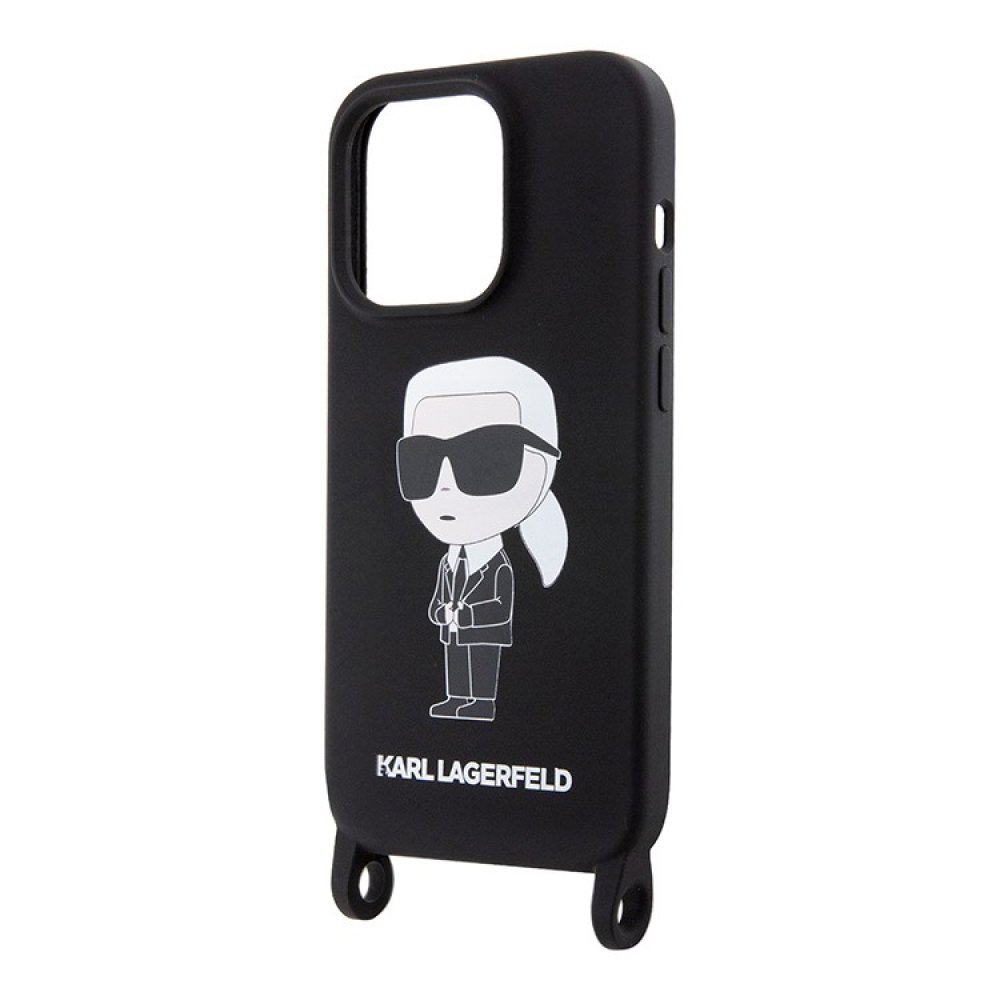 Чехол Lagerfeld Crossbody Liquid silicone NFT Karl Ikonik+Strap для iPhone 15 Pro Max.Цвет: чёрный