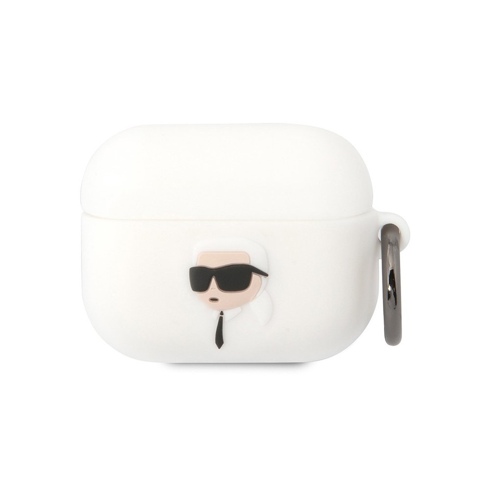 Чехол Lagerfeld NFT 3D Karl для AirPods Pro силиконовый с кольцом. Цвет: белый