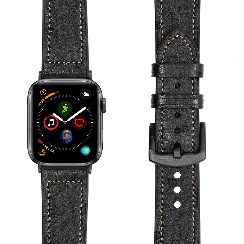 Ремешок кожаный/силиконовый Lyambda Antares для Apple Watch 42/44/45мм. Цвет: чёрный