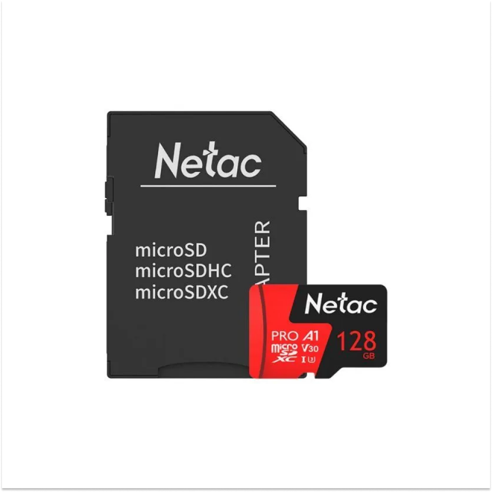 Карта памяти Netac micro SDXC 128GB + SD Adapter 100Mb/s cl10 v30 UHS-I U3