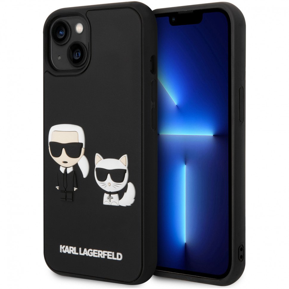 Чехол Lagerfeld для iPhone 14 3D Rubber Karl and Choupette Hard. Цвет: чёрный