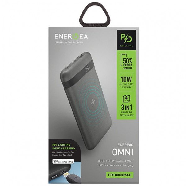 Портативный аккумулятор EnergEA Enerpac OMNI Wireless 7.5/10 Вт, 10000mAh, LCD. Цвет: серый