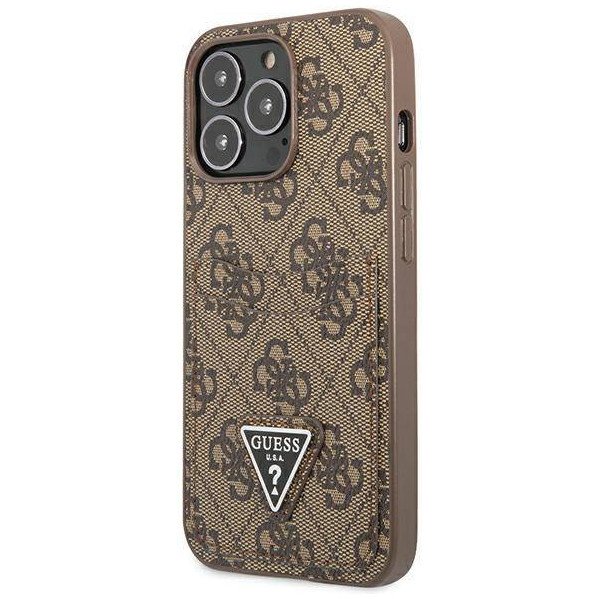 Чехол Guess для iPhone 13 Pro Max PU 4G Double cardslot Metal triangle logo Hard. Цвет: коричневый