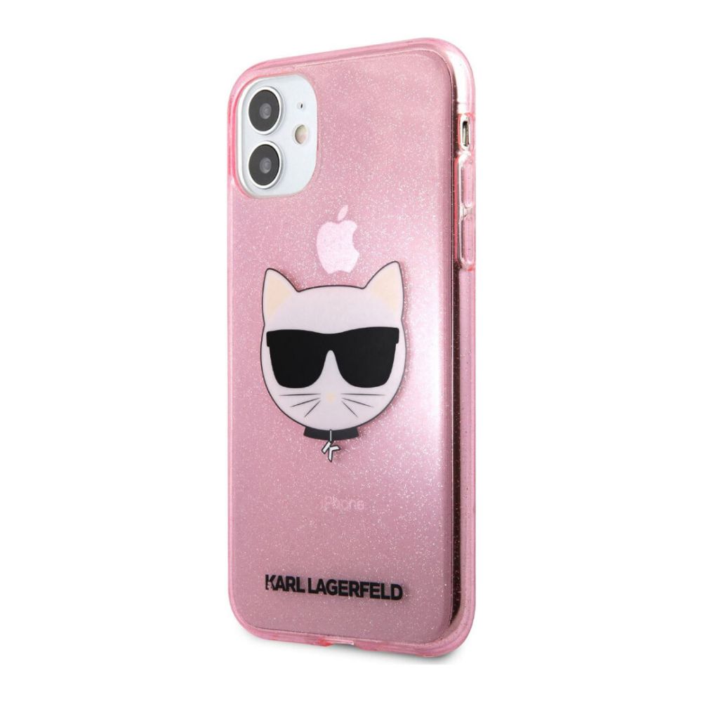 Чехол Lagerfeld для iPhone 11 TPU Glitters Choupette Transp. Цвет: розовый