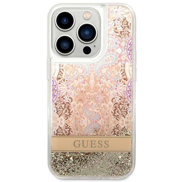 Чехол Guess для iPhone 14 Pro Max Liquid Glitter Paisley Hard. Цвет: золотой