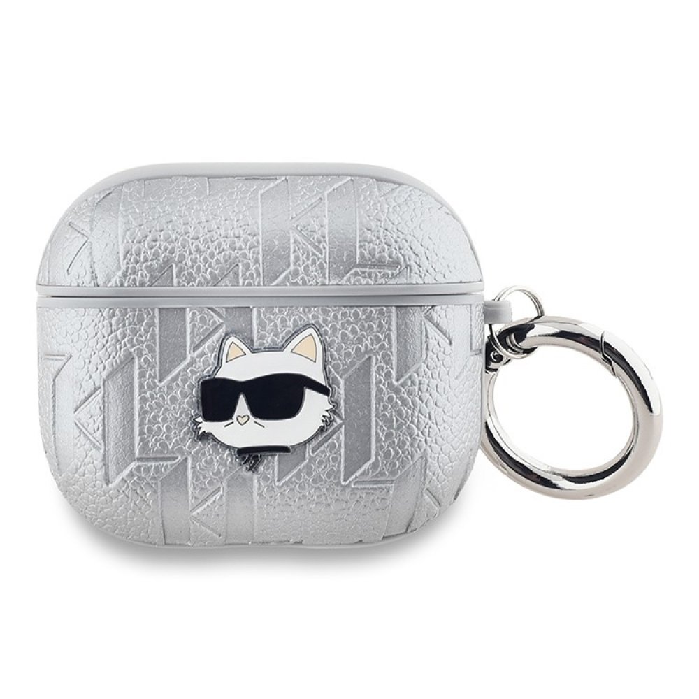 Чехол Lagerfeld PU Saffiano Monogram with ring NFT Metal Head Choupette для AirPods 3. Цвет: серебро