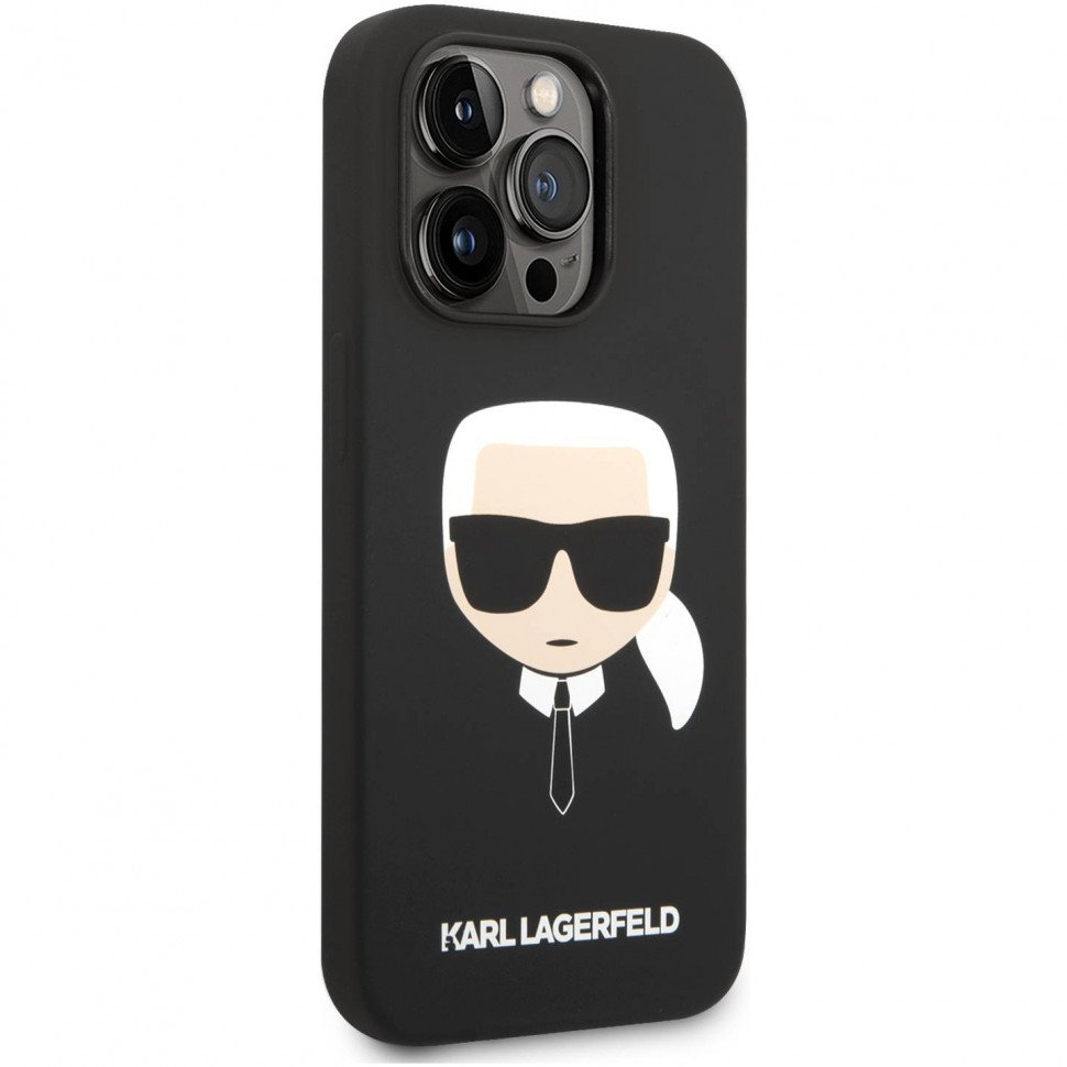 Чехол Lagerfeld для iPhone 14 Pro Liquid silicone Karl's Head Hard (MagSafe). Цвет: чёрный