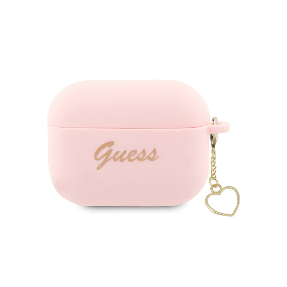 Чехол Guess Silicone Script logo with Heart charm для AirPods Pro 2. Цвет: розовый