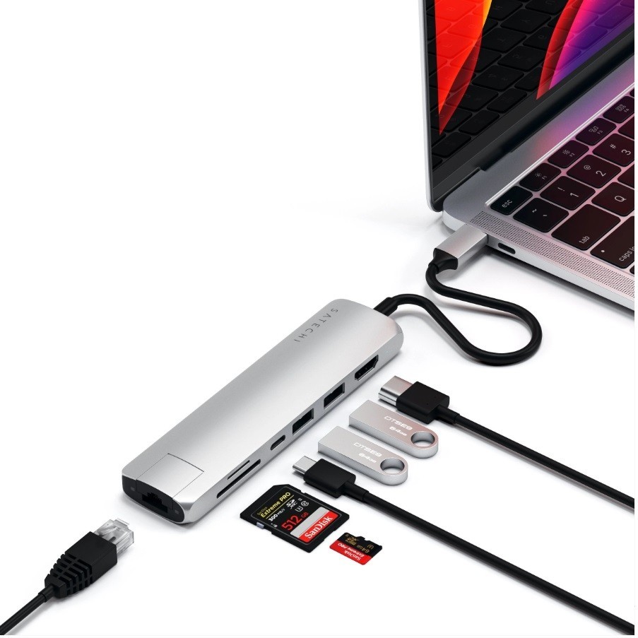 Адаптер Satechi USB-C Slim Multiport с Ethernet Adapter. Цвет: серебристый