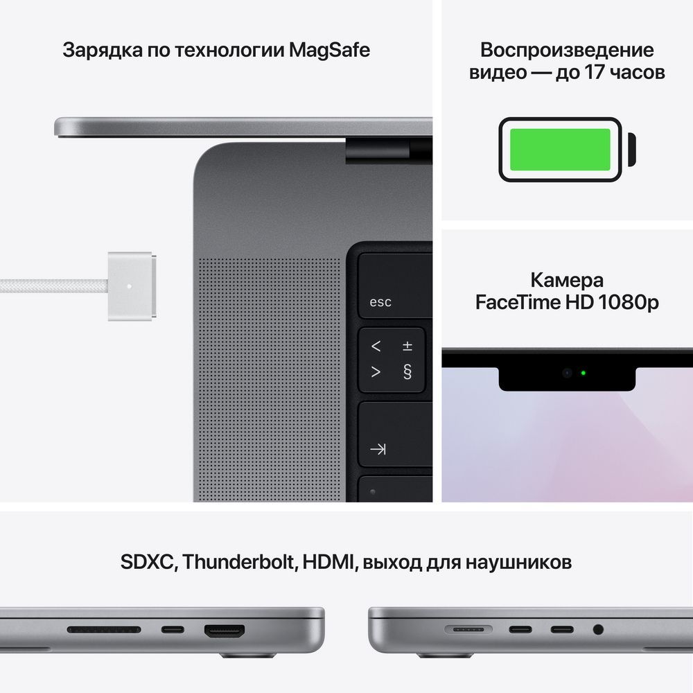 Ноутбук Apple MacBook Pro 14" (M1 Pro, 2021), 512 ГБ SSD, "Серый космос"