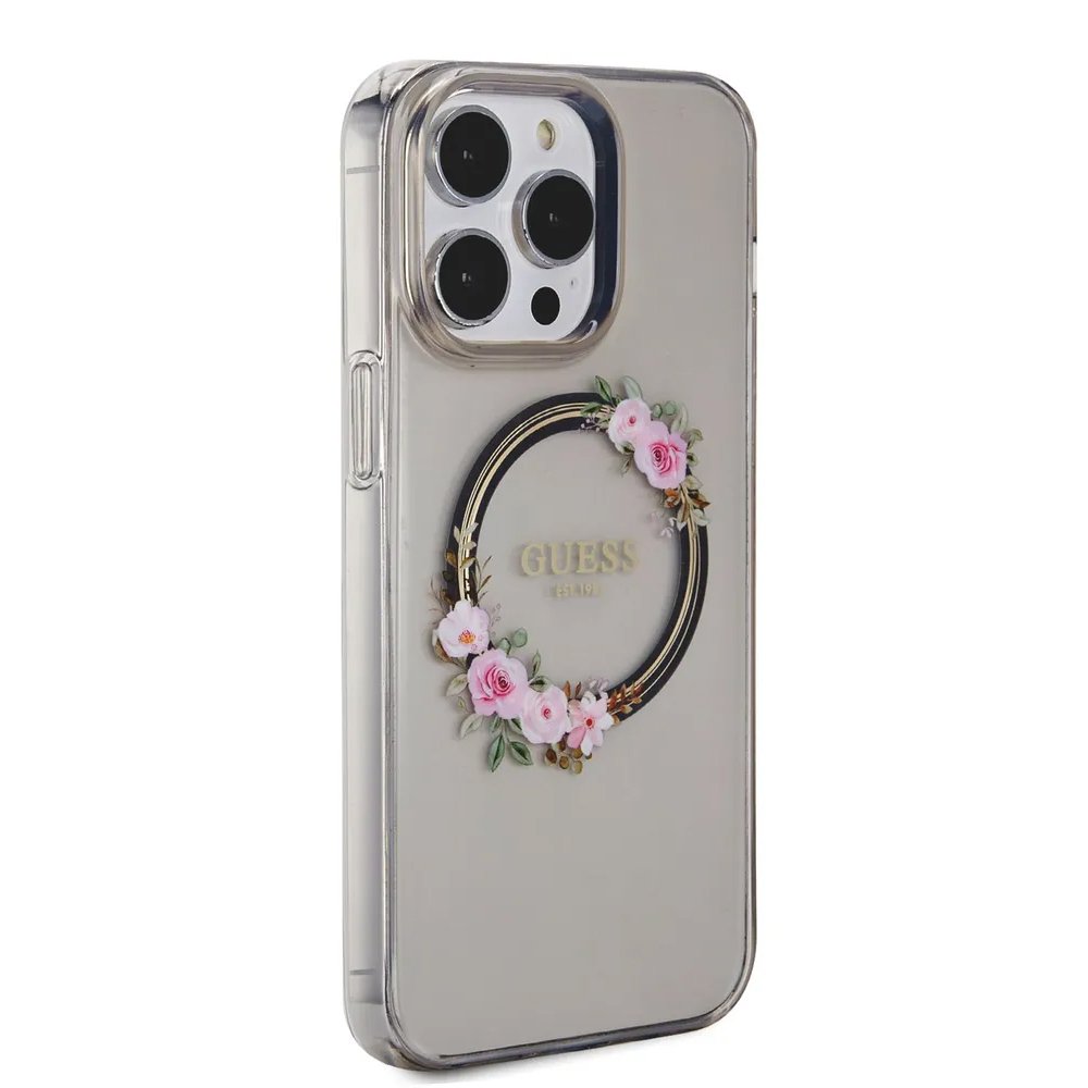 Чехол Guess для iPhone 14 Pro Max PC/TPU Flowers Wreath Hard. Цвет: черный