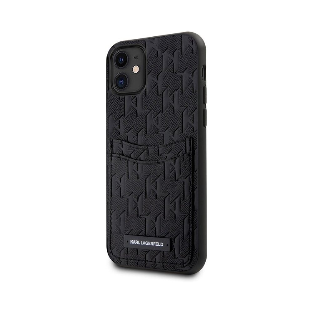 Чехол Lagerfeld для iPhone 11 PU Saffiano Monogram with Cardslot Hard. Цвет: чёрный