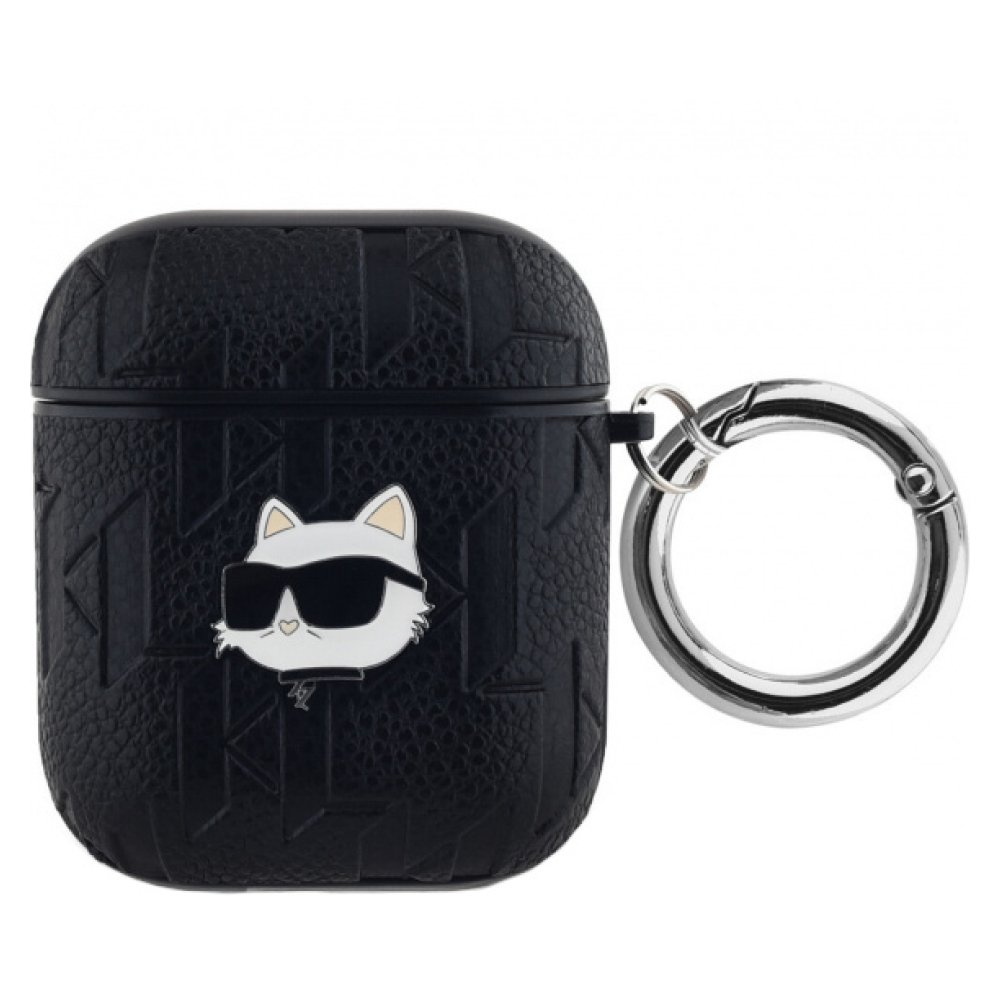 Чехол Lagerfeld PU Saffiano Monogram with ring NFT Metal Head Choupette для Airpods 1/2. Цвет:черный