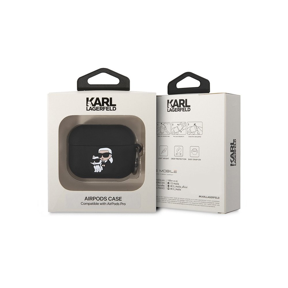 Чехол Lagerfeld NFT Karl & Choupette для AirPods Pro силиконовый с кольцом. Цвет: черный