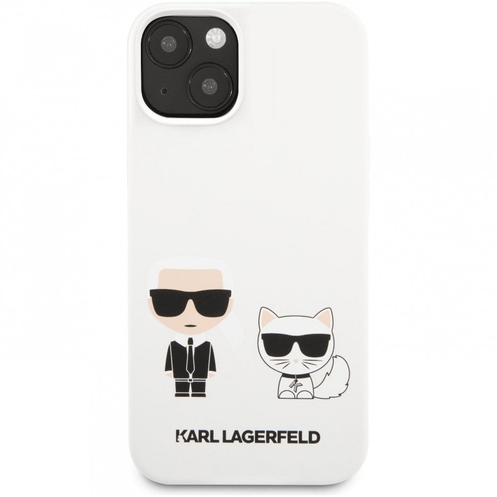 Чехол Lagerfeld для iPhone 13 mini Liquid Silicone Karl & Choupette Hard. Цвет: белый