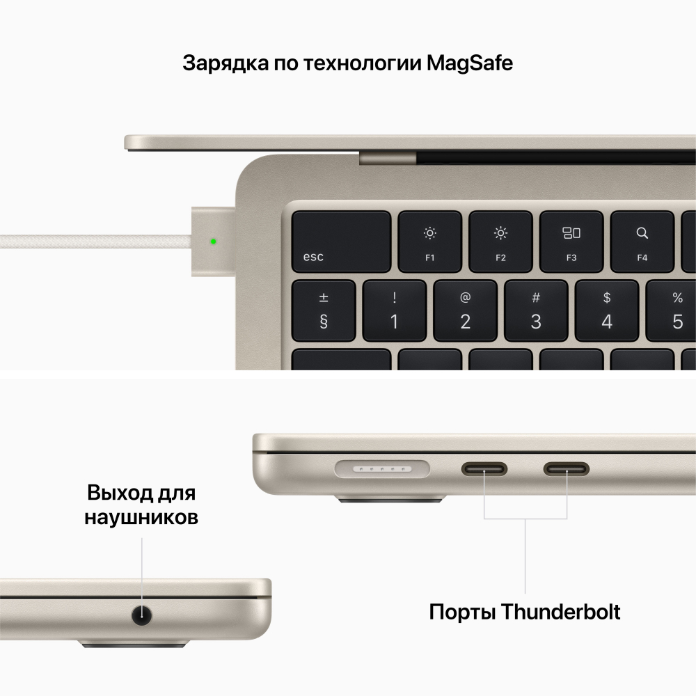 Ноутбук Apple MacBook Air 13" (M2, 2022), 8 ГБ / 256 ГБ SSD Цвет: "Сияющая звезда"