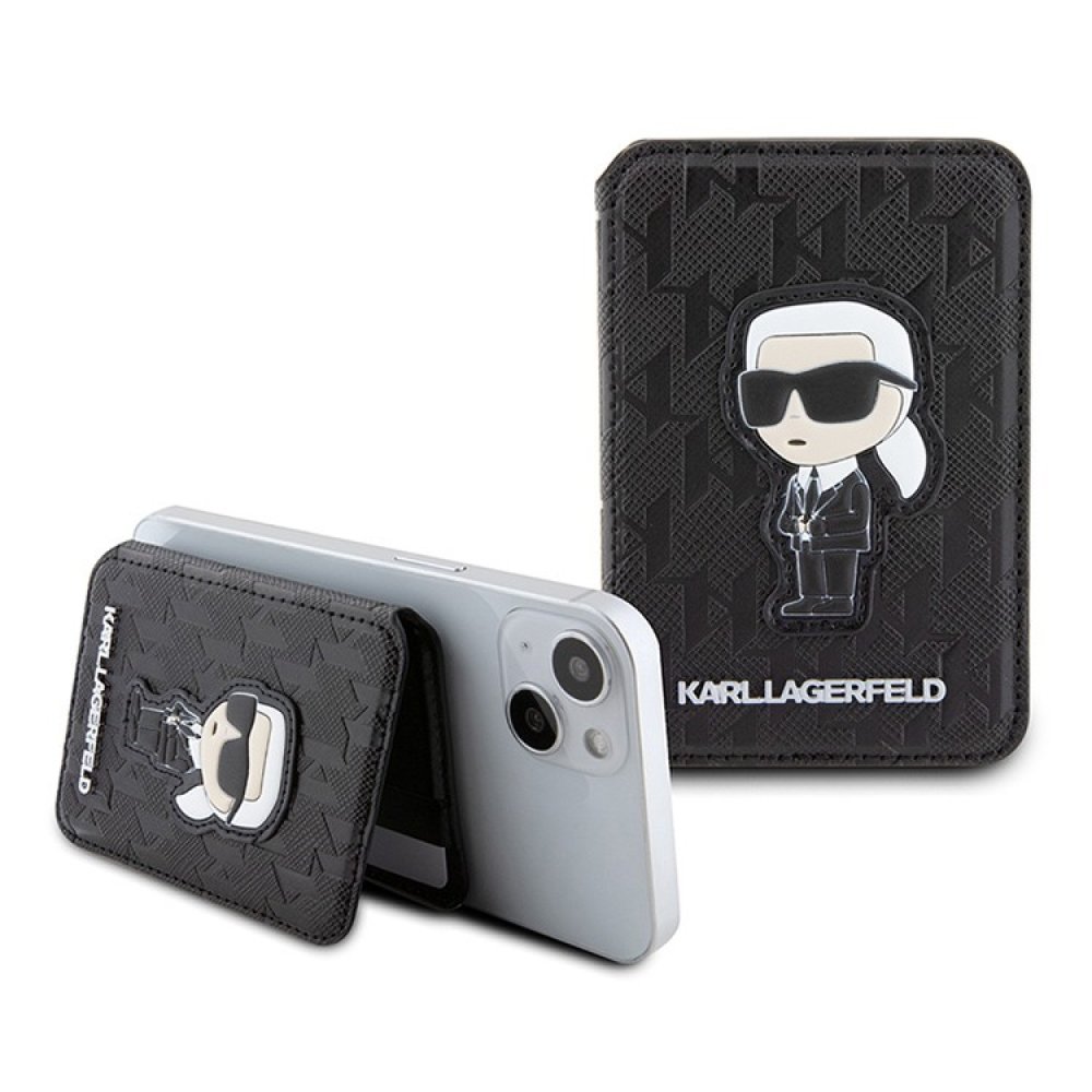 Магнитный бумажник Lagerfeld Cardslot MagSafe Stand Saffiano Monogram NFT Karl Ikonik Цвет: чёрный