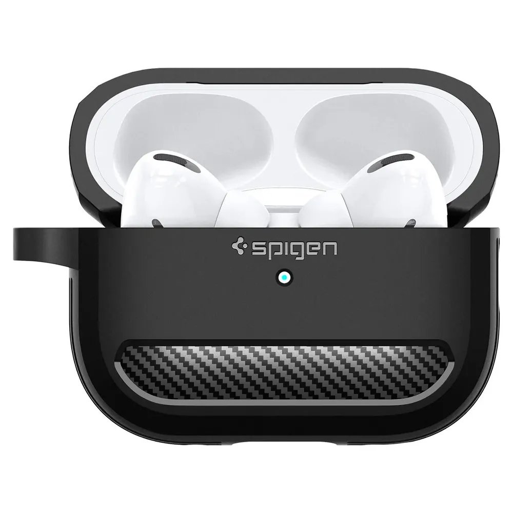 Чехол SPIGEN RUGGED ARMOR для AirPods Pro 2, с карабином. Цвет: черный