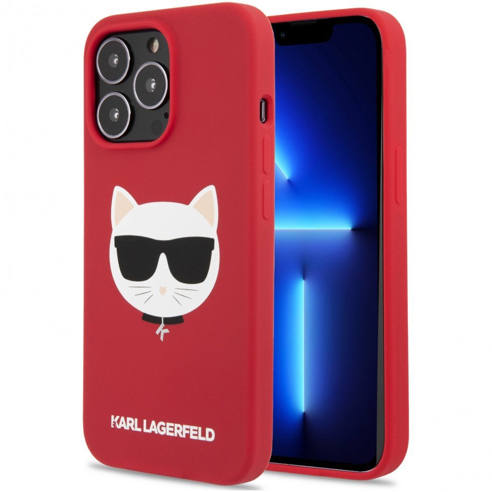 Чехол Lagerfeld для iPhone 13 Pro Max Liquid silicone Choupette Hard (Magsafe). Цвет: красный