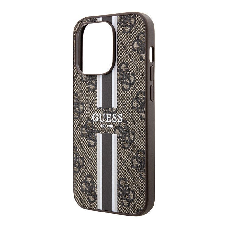 Чехол Guess для iPhone 13 Pro PU 4G Stripes hard (MagSafe). Цвет: коричневый