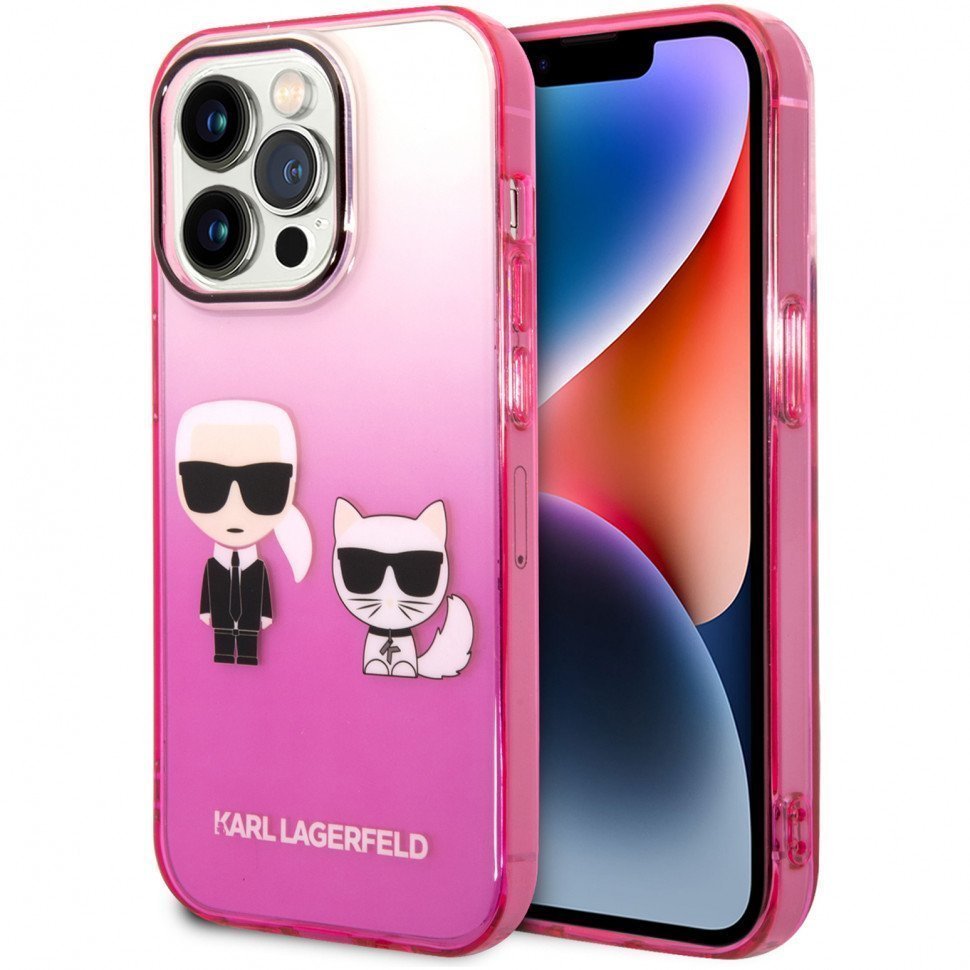 Чехол Lagerfeld для iPhone 14 Pro PC/TPU Karl & Choupette Hard. Цвет: розовый