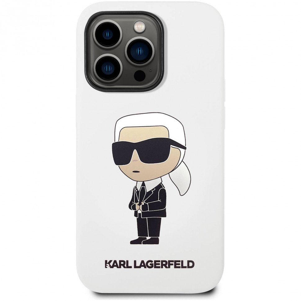 Чехол Lagerfeld для iPhone 14 Pro Liquid silicone NFT Karl Ikonik Hard. Цвет: белый