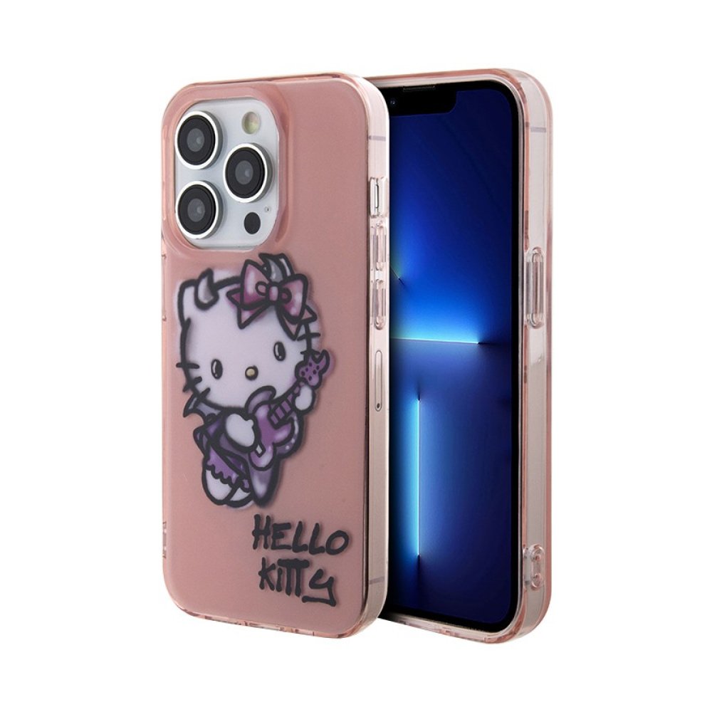 Чехол Hello Kitty PC/TPU Graffiti Guitar для iPhone 15 Pro. Цвет: розовый