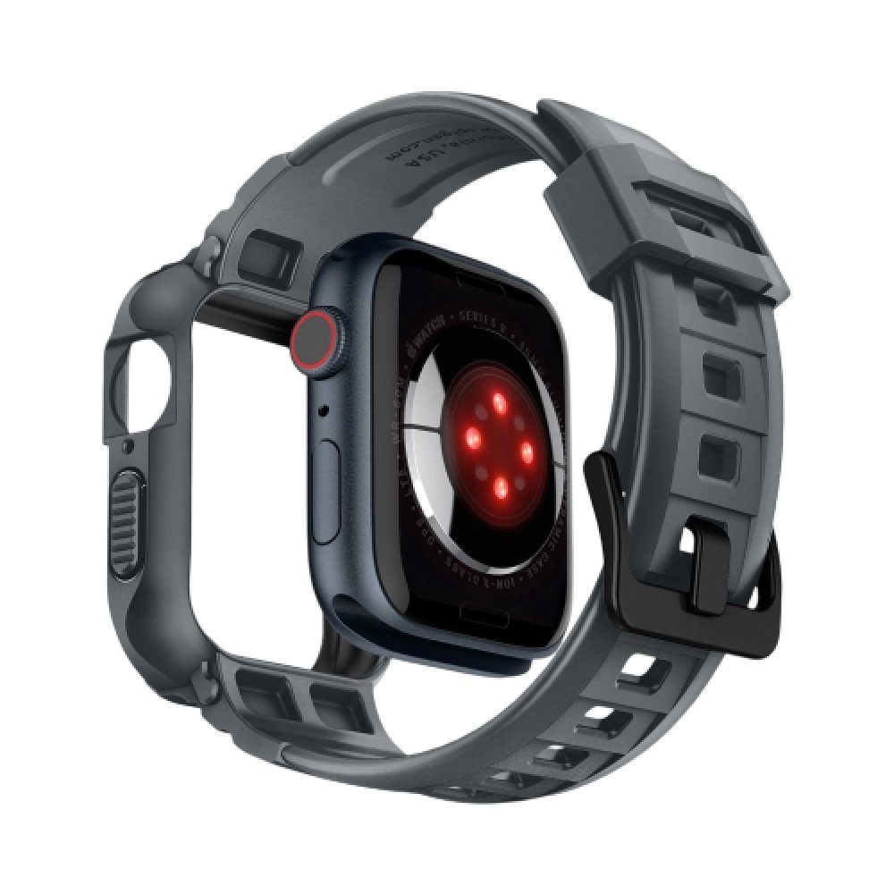 Ремешок и защитный чехол SPIGEN RUGGED ARMOR PRO для Apple Watch 44/45мм. Цвет: темно-серый