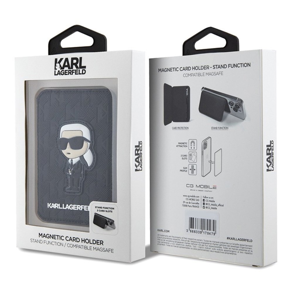 Магнитный бумажник Lagerfeld Cardslot MagSafe Stand Saffiano Monogram NFT Karl Ikonik Цвет: чёрный