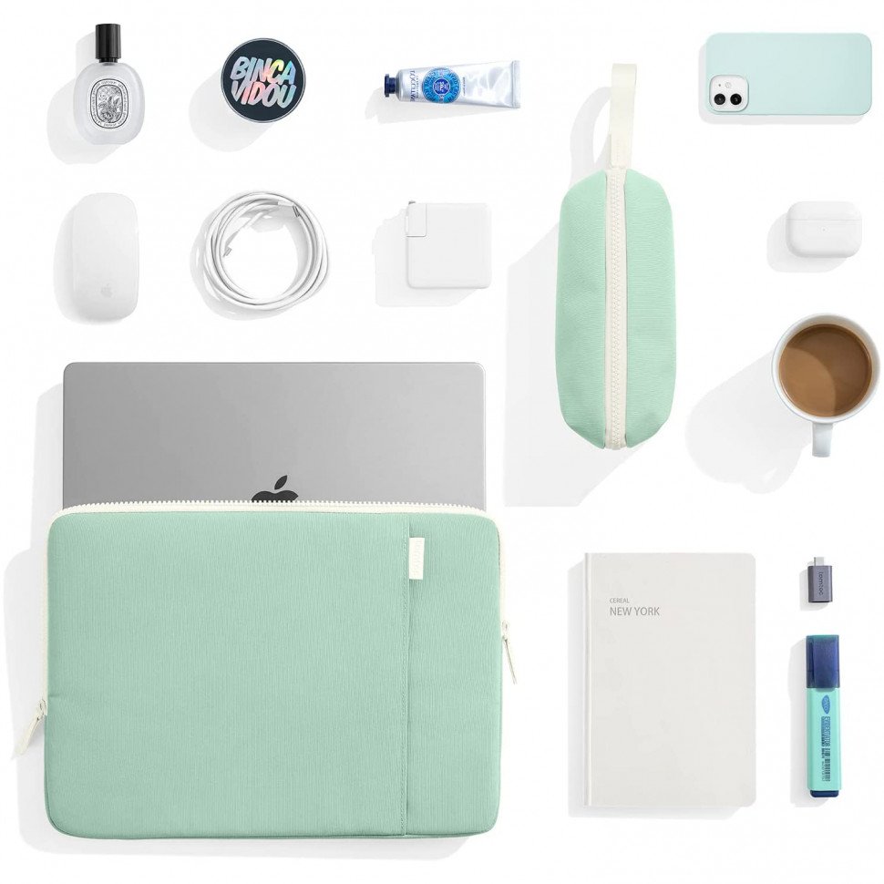 Чехол + органайзер Tomtoc TheHer Jelly Laptop Sleeve Kit A23 для MacBook Air/Pro 13". Цвет: зелёный