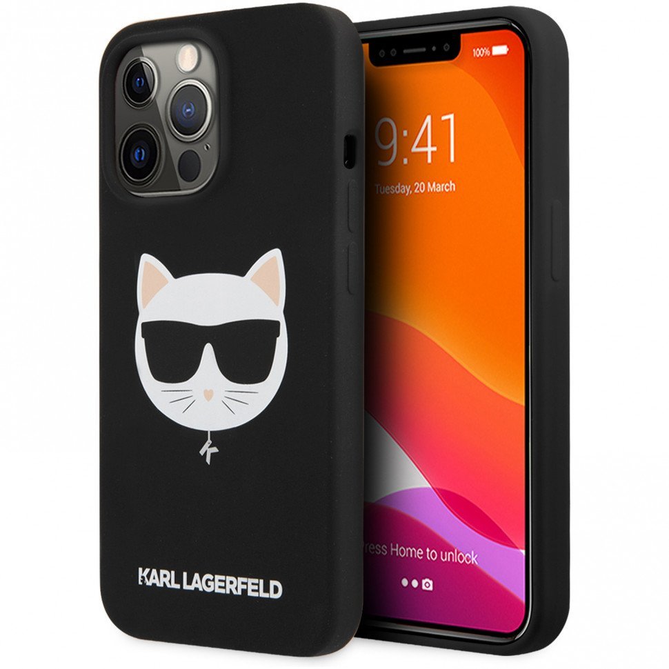 Чехол Lagerfeld для iPhone 13 Pro Max Liquid silicone Choupette Hard (MagSafe). Цвет: чёрный