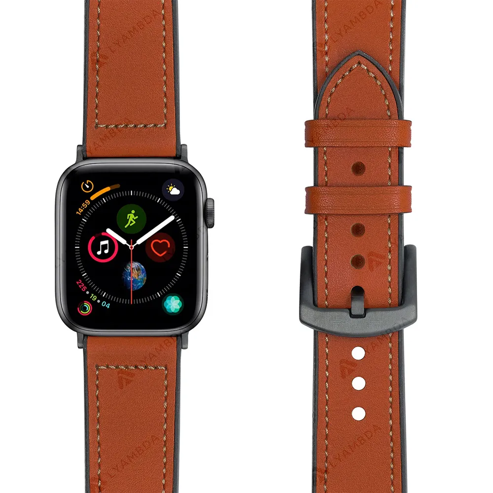 Ремешок кожаный/силиконовый Lyambda Antares для Apple Watch 42/44/45мм. Цвет: оранжевый/коричневый