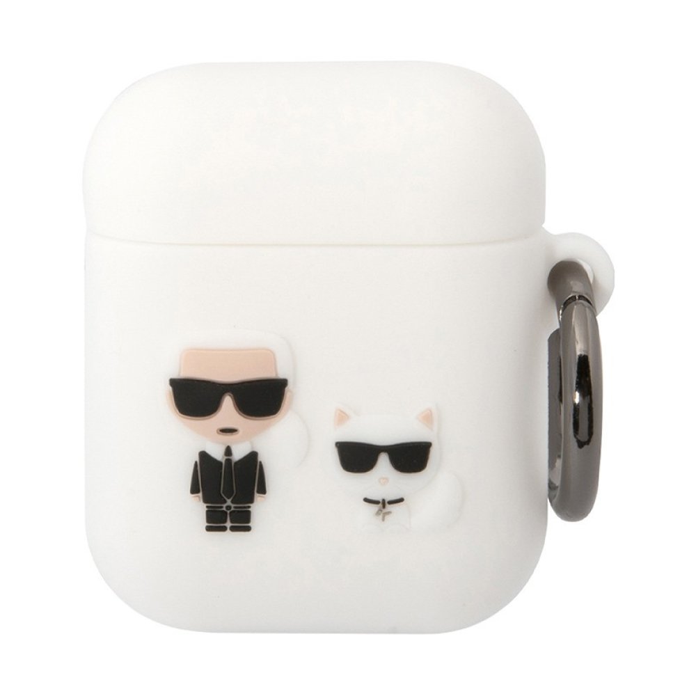 Чехол Lagerfeld Silicone case with ring Karl & Choupette для Airpods 1/2. Цвет: белый