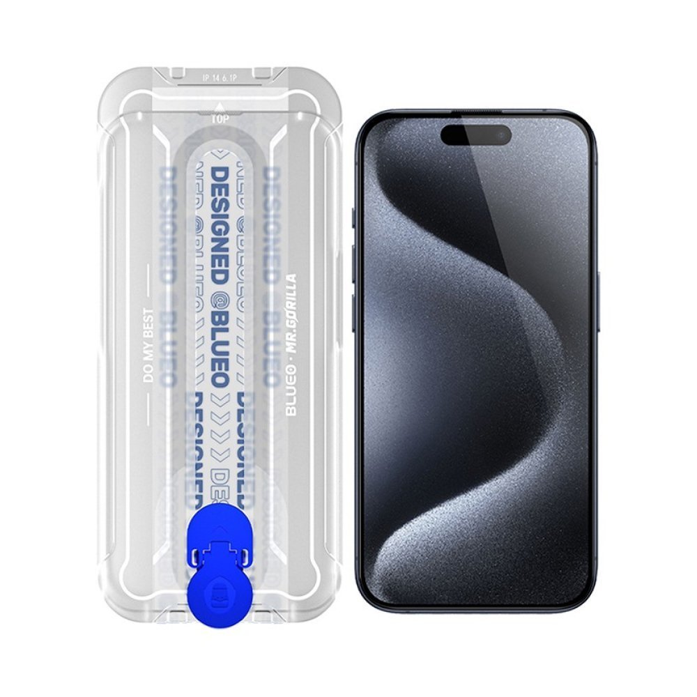 Защитное стекло BlueO USA Corning Gorilla Anti-Static для iPhone 15 Pro Max + инсталлер