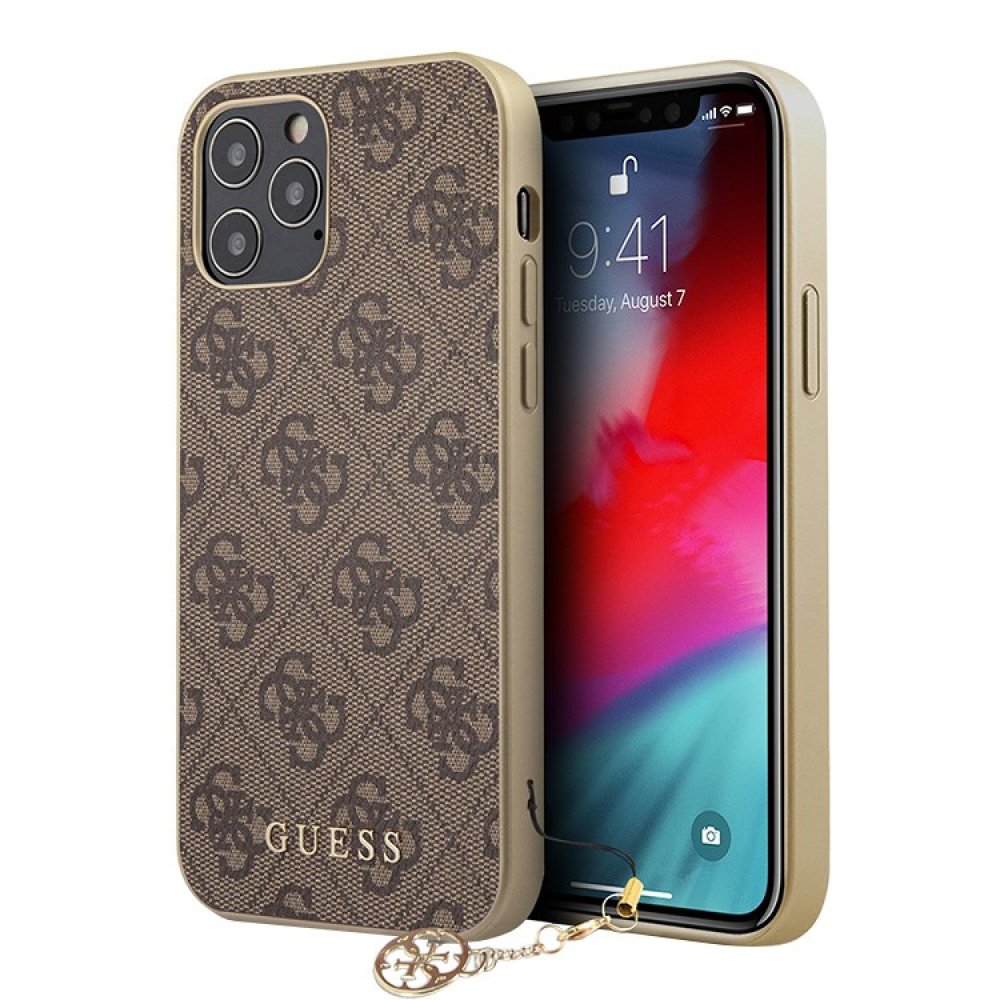 Чехол Guess для iPhone 12 Pro Max PU 4G Charms collection Hard. Цвет: коричневый