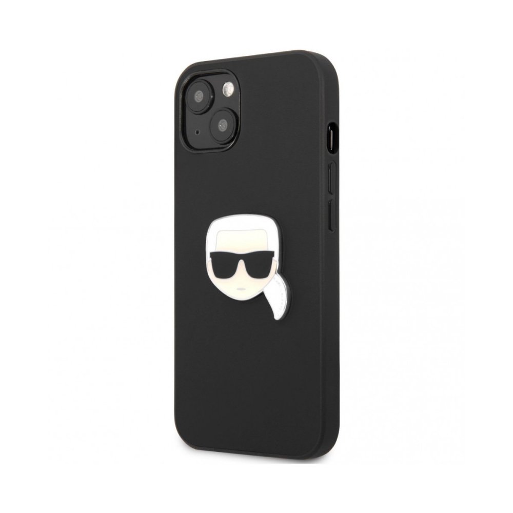 Чехол Lagerfeld для iPhone 13 Karl's head Patch (metal) Hard. Цвет: чёрный