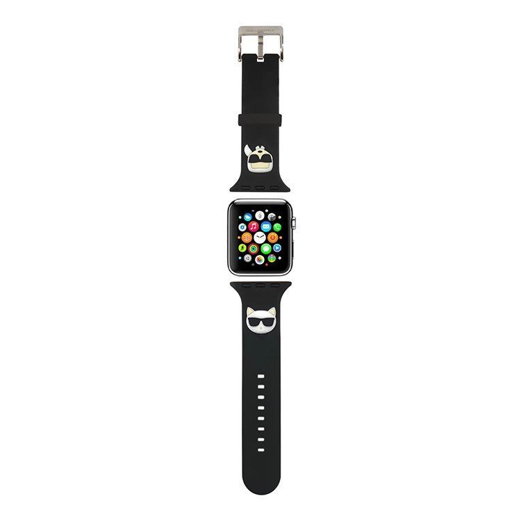 Ремешок силиконовый Lagerfeld Silicone Karl and Choupet heads для Apple Watch 42/44/45. Цвет: чёрный