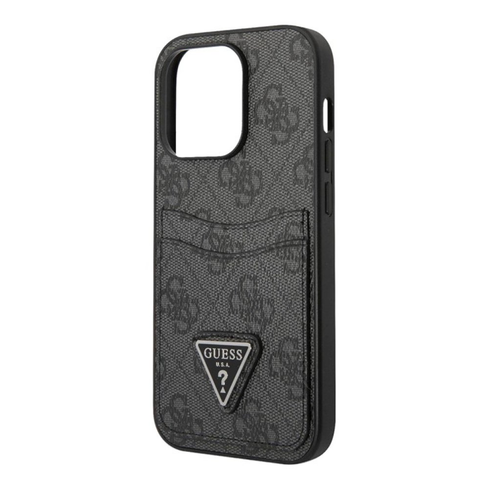 Чехол Guess для iPhone 13 Pro Max PU 4G Double cardslot Metal triangle logo Hard. Цвет: черный