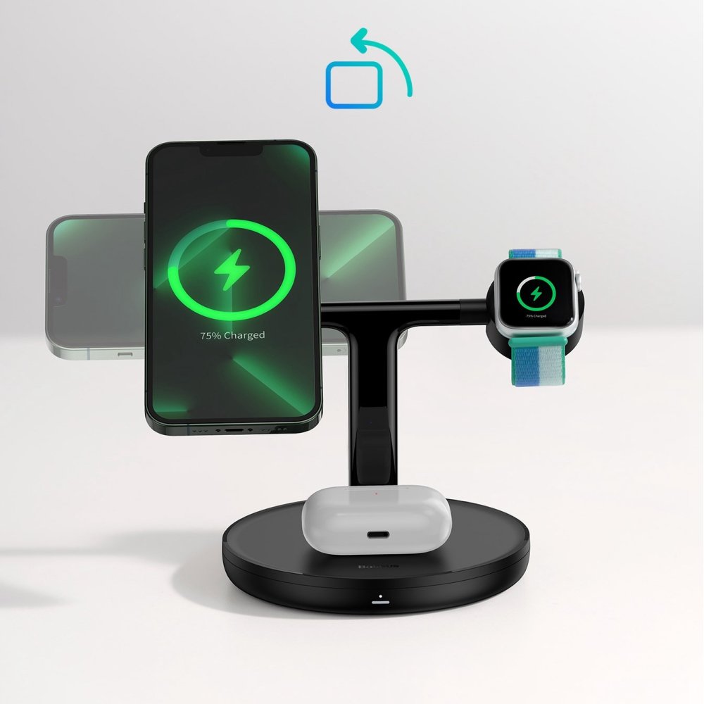 Беспроводное з/у Baseus 3 в 1 Swan Wireless Magnetic Charging Bracket, 20Вт . Цвет: чёрный