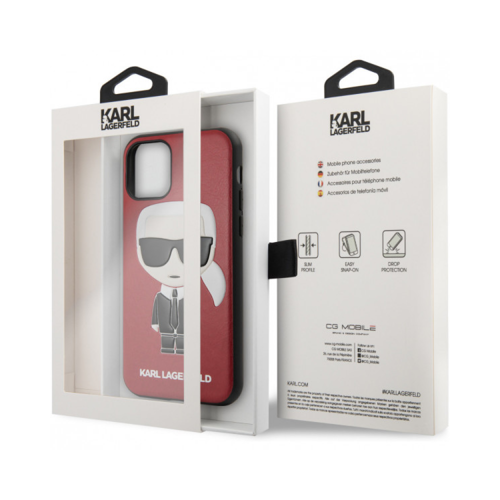 Чехол Lagerfeld для iPhone 11 PU Leather Ikonik Karl Hard. Цвет: красный