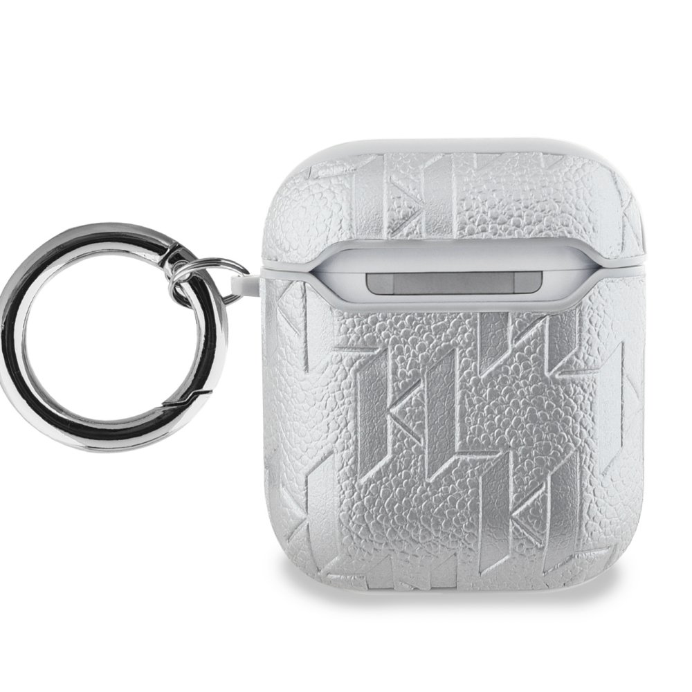 Чехол Lagerfeld PU Saffiano Monogram with ring NFT Metal Head Choupette для Airpods 1/2. Цвет: сереб